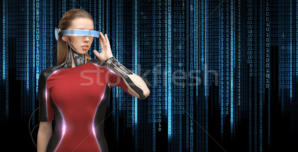 Kobieta futurystyczny okulary ludzi technologii przyszłości Zdjęcia stock © dolgachov