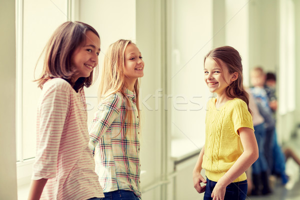 group of smiling school kids in corridor Stock photo © dolgachov