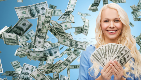 笑みを浮かべて 女性実業家 ドル 現金 お金 ビジネス ストックフォト © dolgachov