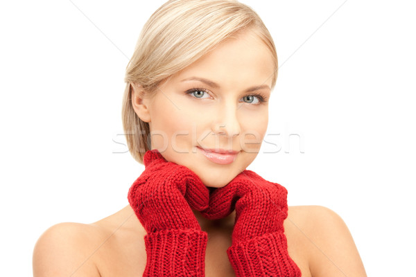 Foto stock: Bela · mulher · vermelho · luvas · quadro · mulher · inverno