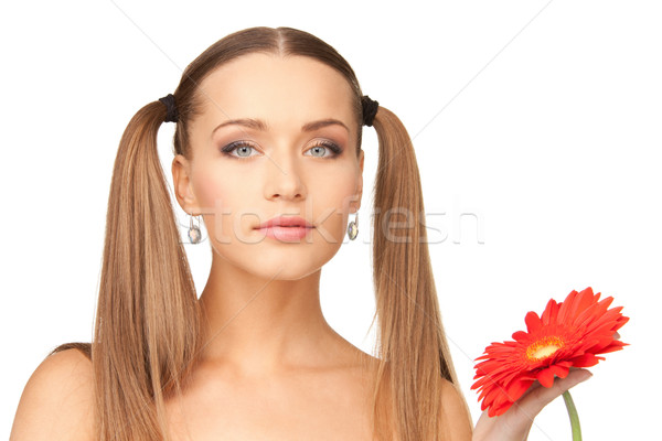 [[stock_photo]]: Femme · rouge · fleur · photos · visage · cheveux