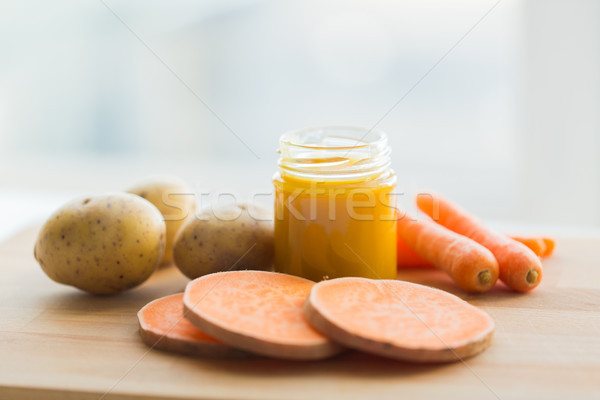 Foto stock: Vegetal · alimentos · para · bebês · vidro · jarra · alimentação · saudável · nutrição