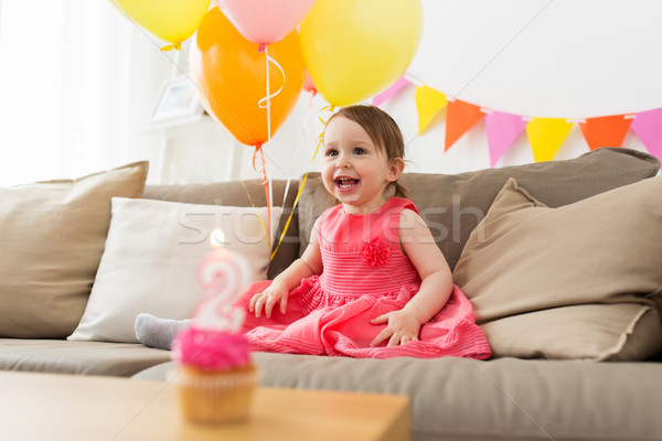 happy baby girl on birthday party at home Stock photo © dolgachov