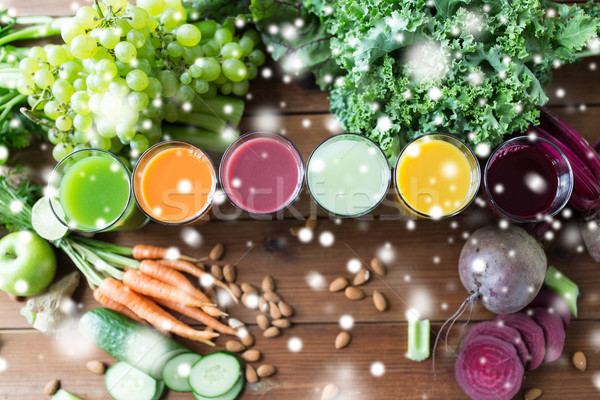 Gafas diferente frutas vegetales alimentación saludable bebidas Foto stock © dolgachov