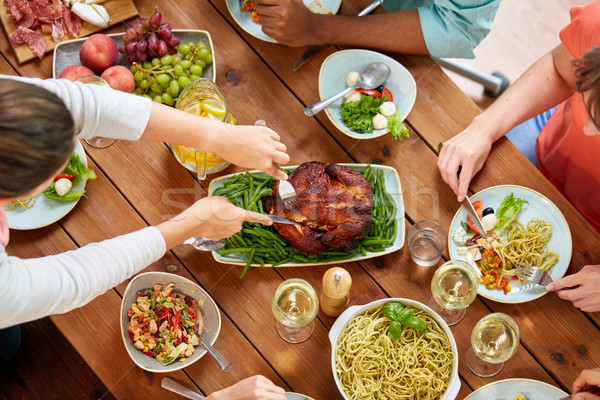 group of people eating chicken for dinner Stock photo © dolgachov