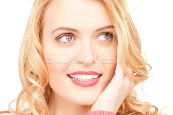 Foto stock: Pensativo · mujer · brillante · primer · plano · Foto · hermosa