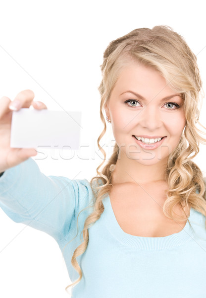 Stock photo: happy girl with business card