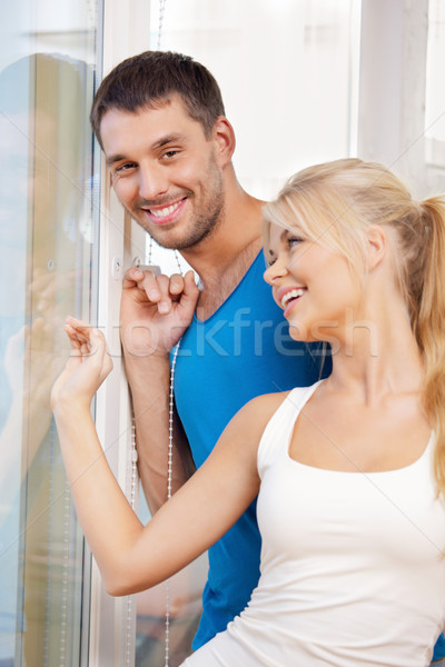 Stock foto: Glücklich · Paar · Fenster · hellen · Bild · Frau