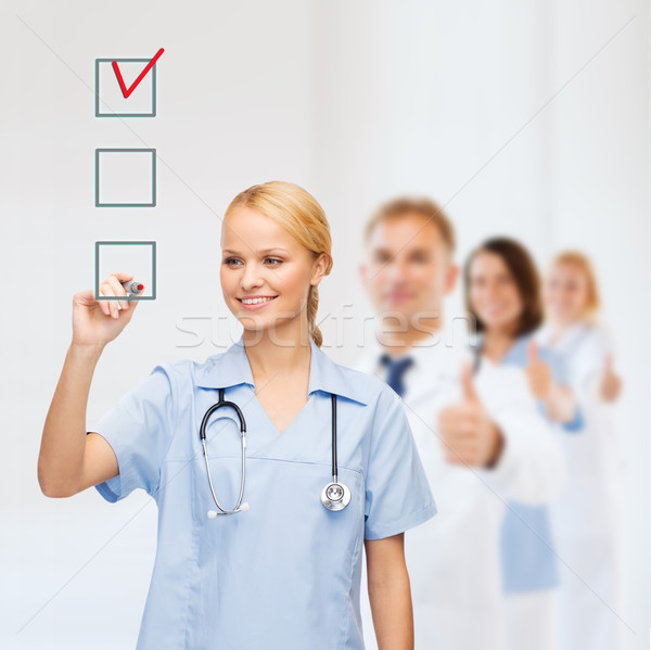 Stock foto: Arzt · Krankenschwester · Zeichnung · Checkbox · Gesundheitswesen · medizinischen