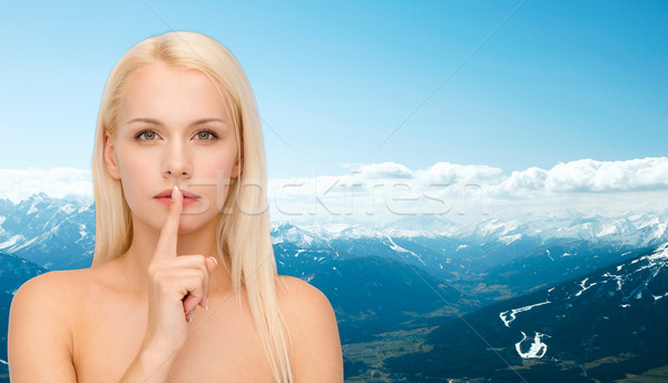 年輕女子 手指 嘴唇 健康 美女 商業照片 © dolgachov