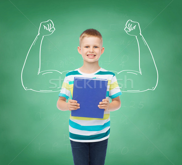 Stockfoto: Glimlachend · weinig · student · jongen · Blauw · boek