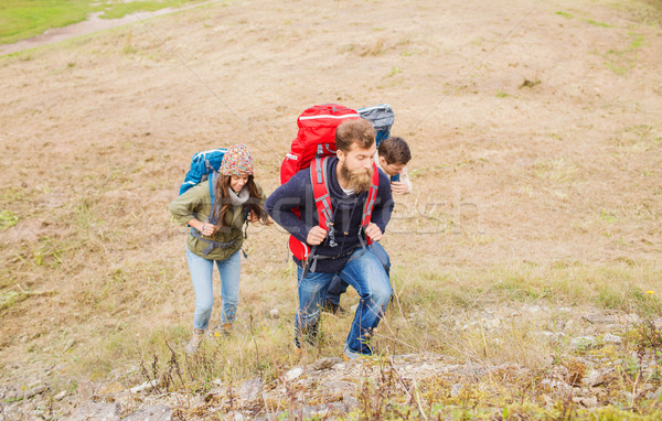 Groep glimlachend vrienden wandelen avontuur reizen Stockfoto © dolgachov