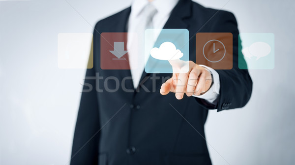 Homem indicação dedo ícone nuvem pessoas Foto stock © dolgachov