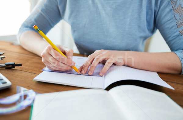Közelkép kezek vonalzó ceruza rajz iskola Stock fotó © dolgachov