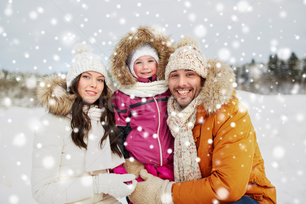 happy family with child in winter clothes outdoors Stock photo © dolgachov