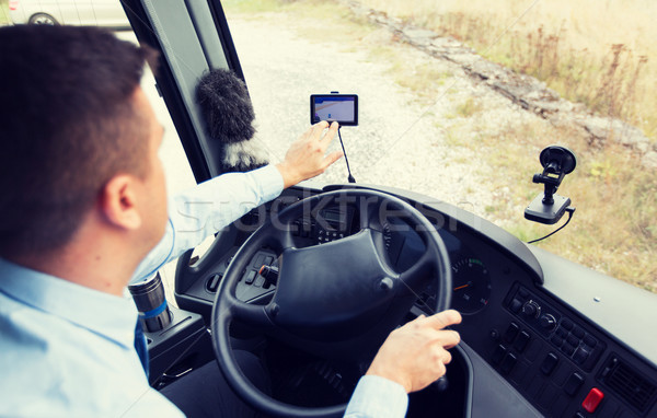 Közelkép busz sofőr vezetés GPS szállítás Stock fotó © dolgachov