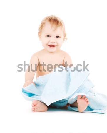 Stockfoto: Baby · Blauw · handdoek · foto · jongen · witte