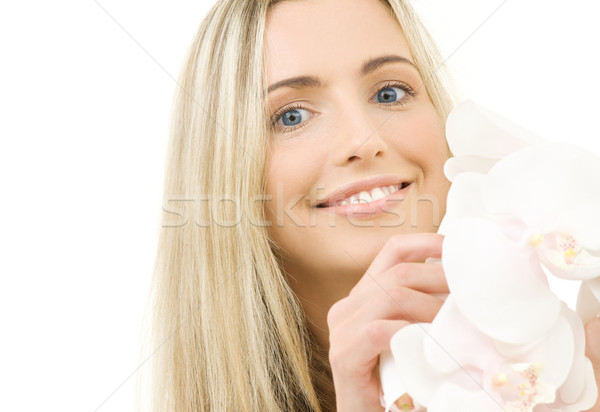 Blanche orchidée portrait heureux femme fleur [[stock_photo]] © dolgachov