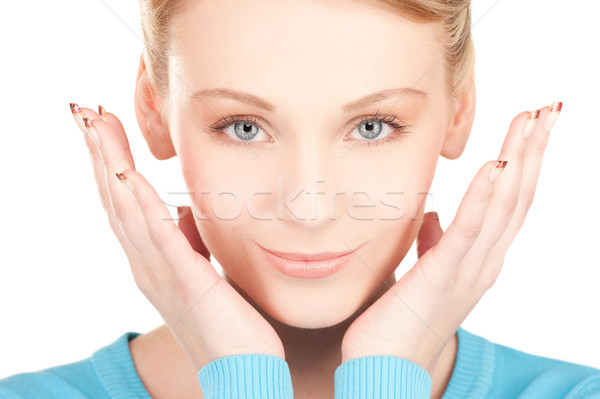 Nő mutat kezek csiszolt körmök kép Stock fotó © dolgachov