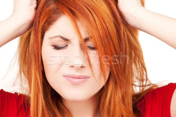 Boldogtalan vörös hajú nő nő kép fehér szomorú Stock fotó © dolgachov