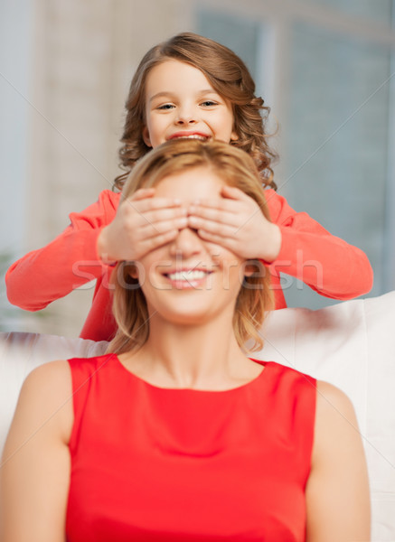 Foto stock: Mãe · filha · quadro · piada · casa