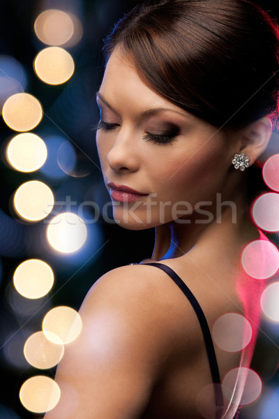 Stockfoto: Vrouw · avondkleding · diamant · oorbellen · luxe