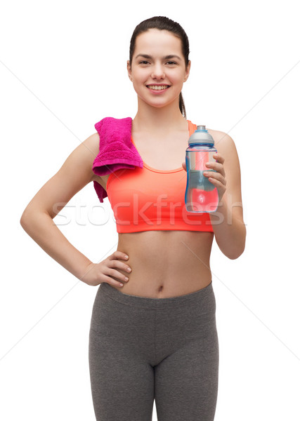 Kobieta ręcznik manierka sportu opieki zdrowotnej Zdjęcia stock © dolgachov