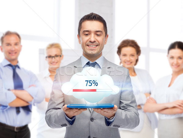 happy businessman with tablet pc transferring data Stock photo © dolgachov