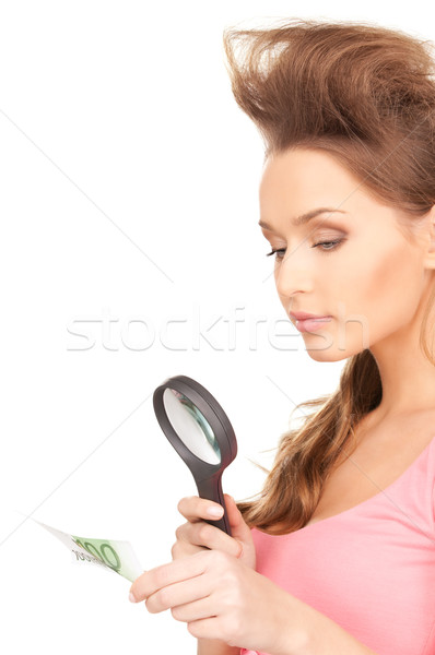 女性 虫眼鏡 お金 顔 ユーロ 女性 ストックフォト © dolgachov