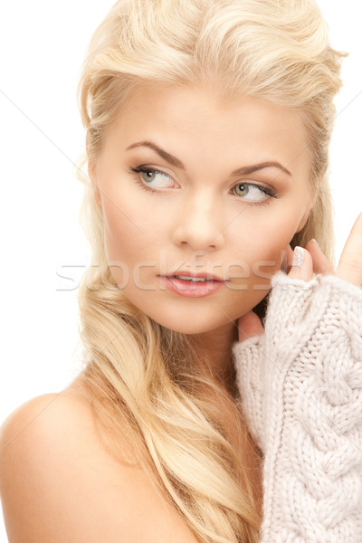 Foto stock: Bela · mulher · luvas · brilhante · quadro · mulher · inverno