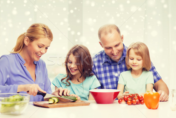 Foto stock: Familia · feliz · dos · ninos · cena · casa