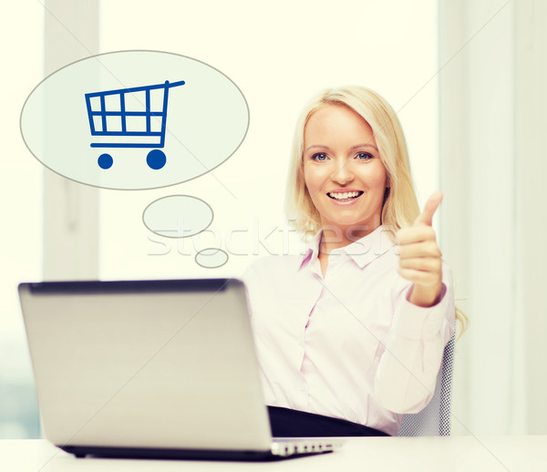Szczęśliwy kobieta interesu laptop ludzi biznesu Zdjęcia stock © dolgachov