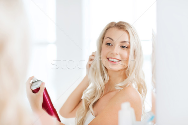 Stock fotó: Nő · hajlakk · haj · fürdőszoba · szépség · higiénia