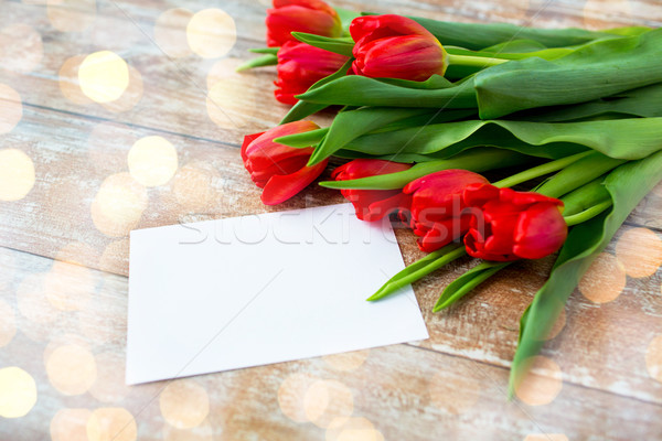 Vermelho tulipas papel em branco carta anúncio Foto stock © dolgachov