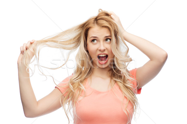 Frau halten Haar Haarpflege Menschen Stock foto © dolgachov
