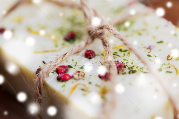 Stock photo: close up of handmade soap bars on wood