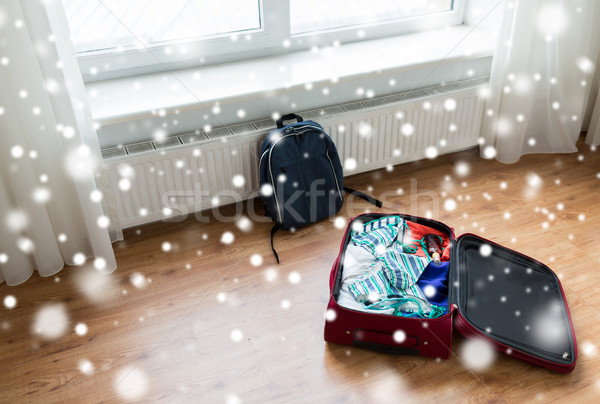 close up of travel bag with clothes and backpack Stock photo © dolgachov