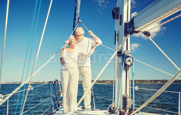 [[stock_photo]]: Couple · de · personnes · âgées · voile · bateau · yacht · mer