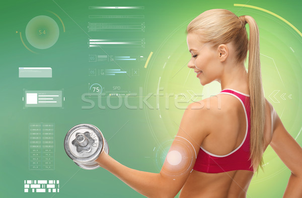 Feliz mulher halteres bíceps esportes Foto stock © dolgachov