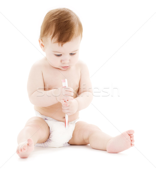 Baby Junge Windel Zahnbürste Bild kid Stock foto © dolgachov