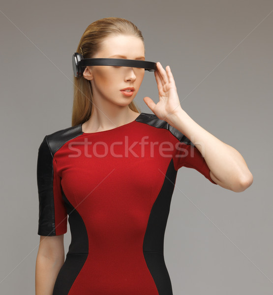 Vrouw futuristische bril foto mooie vrouw robot Stockfoto © dolgachov