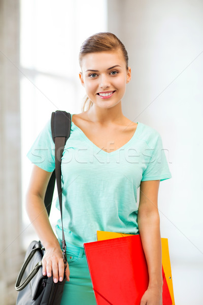 Stock foto: Studenten · Mädchen · Schule · Tasche · Farbe · Ordner
