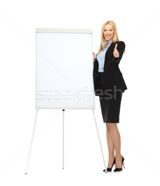 Lächelnd Geschäftsfrau weiß Flipchart Bild Business Stock foto © dolgachov