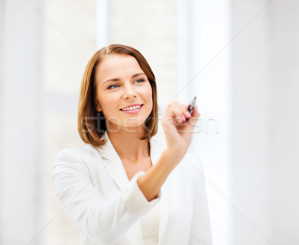 [[stock_photo]]: Femme · écrit · stylo · air · affaires · bureau