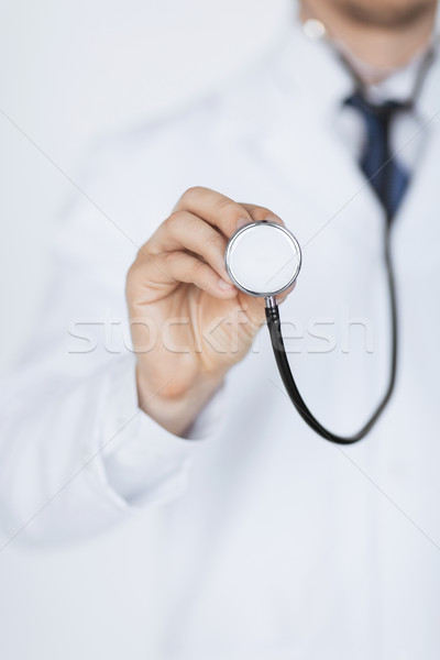 Foto stock: Médico · mão · estetoscópio · escuta · algo · quadro