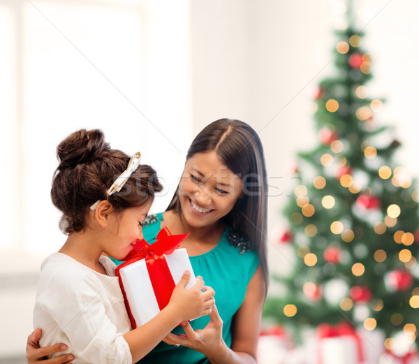 Gelukkig moeder kind meisje geschenkdoos vakantie Stockfoto © dolgachov