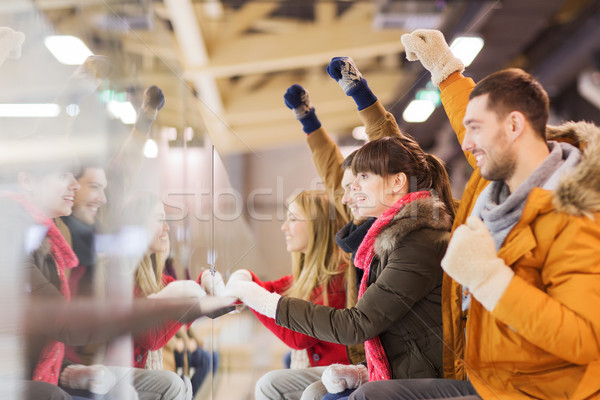Mutlu arkadaşlar izlerken hokey oyun pateni Stok fotoğraf © dolgachov