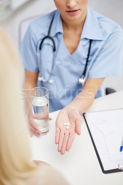 close up of doctor giving pills to patient Stock photo © dolgachov