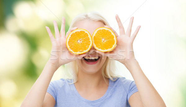 Stok fotoğraf: Mutlu · kadın · gözler · turuncu · sağlıklı · beslenme