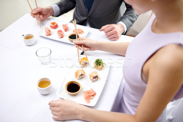 Stockfoto: Paar · eten · sushi · restaurant · restaurant · eten